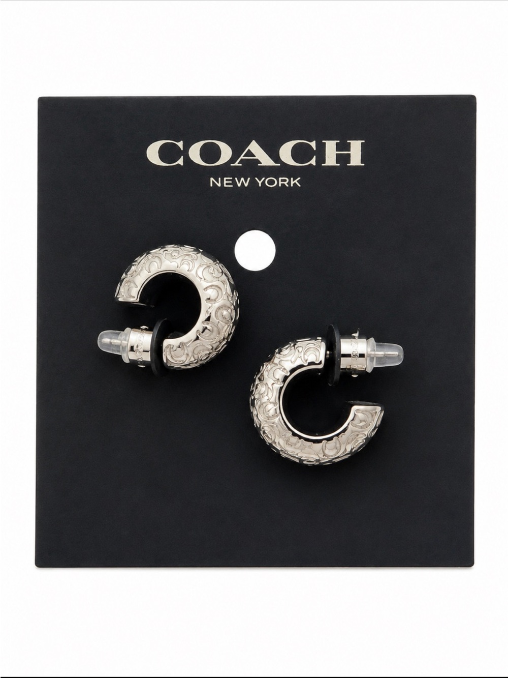 Coach Silver Engraved Hoop Earrings